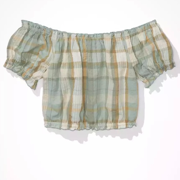 American Eagle Plaid off the shoulder top. SIZE SM - Picture 3 of 8